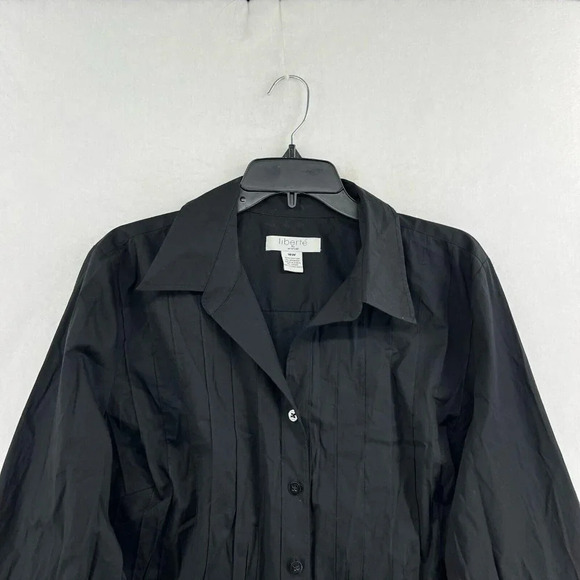 Liberte Button-Up Shirt Women's Sz 16W Black Plain Pleated Collared Stretch - Picture 6 of 11